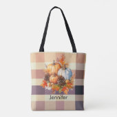 Tote Bag Halloween Brown Plaid Citrouille orange et blanc (Dos)