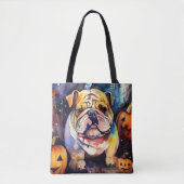 Tote Bag Halloween Bulldog avec la peur Citrouille (Devant)
