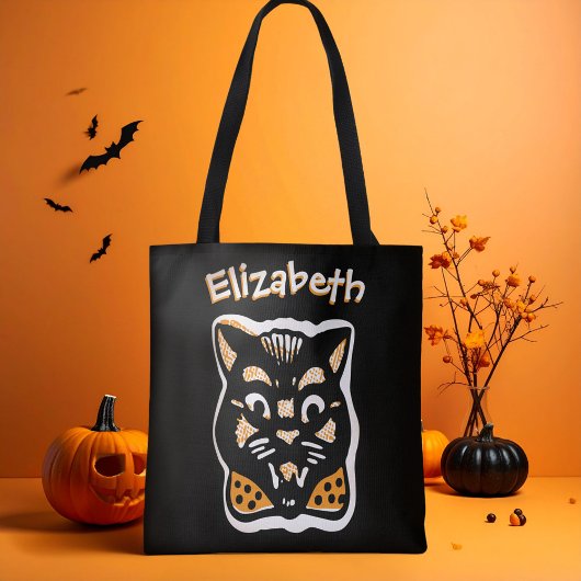 Tote Bag Halloween Cat Dark n Orange Trick ou Treat