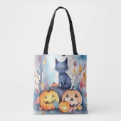 Tote Bag Halloween Chat Bleu Oriental Avec Peur Citrouille (Devant)