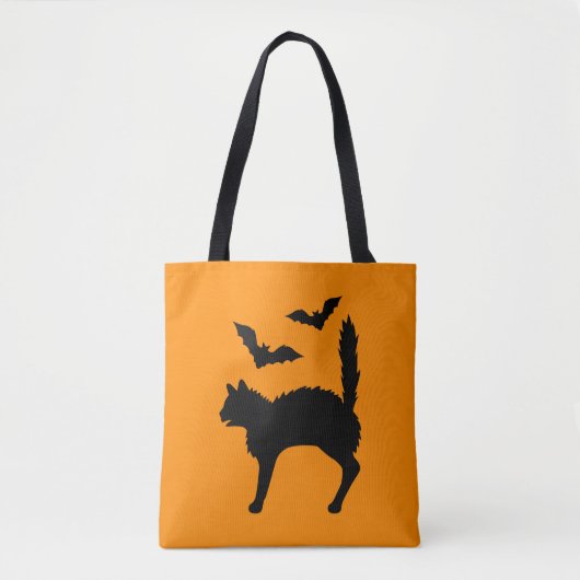 Tote Bag Halloween Chat Et Chats Silhouette Orange (Devant)