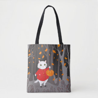 Tote Bag Halloween Chat mignon & Citrouille lumineuse