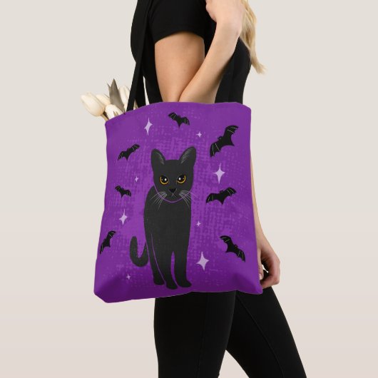 Tote Bag Halloween chat noir (De près)