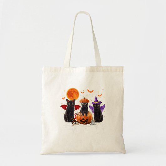 Tote Bag Halloween Chat Noir, Chat Noir Assis Sur Citrouill (Devant)