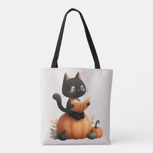 Tote Bag Halloween Chat noir Citrouille conception (Dos)