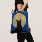 Tote Bag Halloween Chat noir Silhouette Lune (De près)