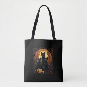 Tote Bag Halloween Chat noir Van Gogh Witch Kawaii Citrouil