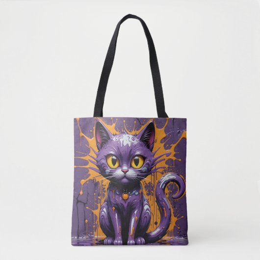 Tote Bag Halloween Chat Purple & Orange Design (Devant)
