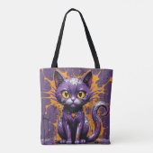 Tote Bag Halloween Chat Purple & Orange Design (Dos)