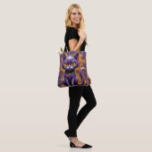 Tote Bag Halloween Chat Purple & Orange Design (Sur le modèle)