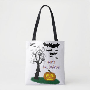 Tote Bag Halloween chauves-souris Citrouille arbre Éffrayan