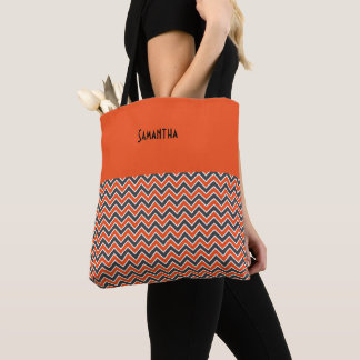 Tote Bag Halloween Chevron Bold Orange Noir Blanc Nom