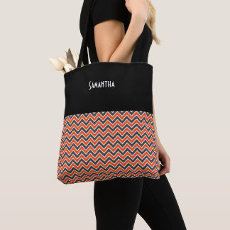 Tote Bag Halloween Chevron Bold Orange Noir Blanc Nom