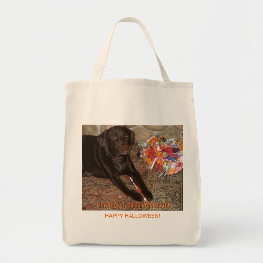 Tote Bag Halloween Chocolate Labrador Chien avec dent douce (Devant)