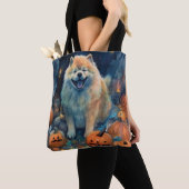 Tote Bag Halloween Chow Chow Avec La Peur Citrouille (De près)