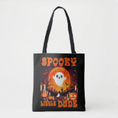 Tote Bag Halloween cimetière avec mignon fantôme et lune gé (Devant)