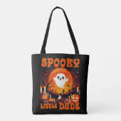 Tote Bag Halloween cimetière avec mignon fantôme et lune gé (Dos)