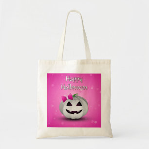 Tote Bag Halloween Citrouille blanche rose fille