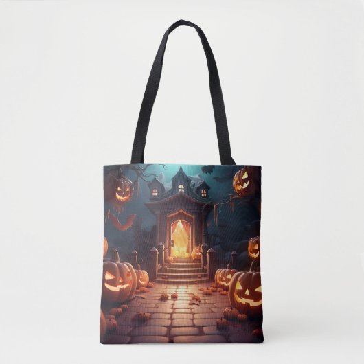 Tote Bag Halloween Citrouille brillant (Devant)