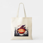 Tote Bag Halloween-Citrouille, sorcière Casquette et chats  (Dos)