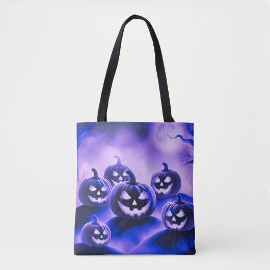 Tote Bag Halloween Citrouille violet (Devant)