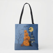 Tote Bag Halloween Citrouilles et chat noir (Devant)
