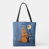 Tote Bag Halloween Citrouilles et chat noir (Dos)