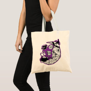 Tote Bag Halloween Croissant Lune crâne de sorcière