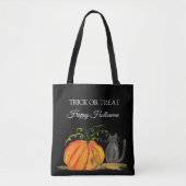 Tote Bag Halloween Cute Citrouille chat noir moderne (Devant)
