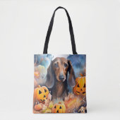Tote Bag Halloween Dachshund Avec La Peur Citrouille (Devant)