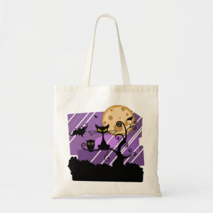 Tote Bag Halloween de nuit Chat Arbre de lune à l'extérieur
