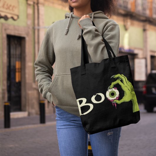 Tote Bag Halloween de sorcière effrayante Boo tenant l'oeil