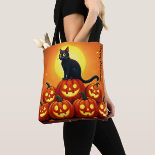 Tote Bag Halloween de vacances avec chat et pleine lune