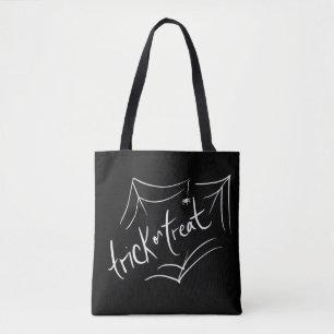 Tote Bag Halloween Dessin à la Main Trick or Treat Noir