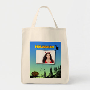 Tote Bag Halloween Dusk with Witch Ajouter cadre photo