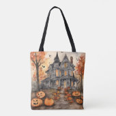 Tote Bag Halloween Éffrayant de la vieille maison d'IA (Dos)