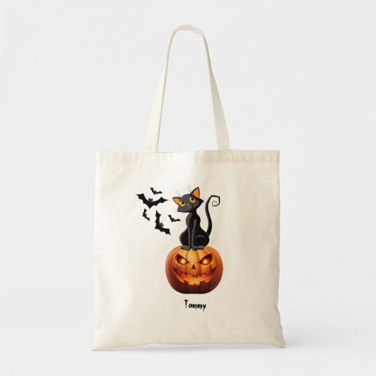 Tote Bag Halloween éffrayant en chat noir (Devant)
