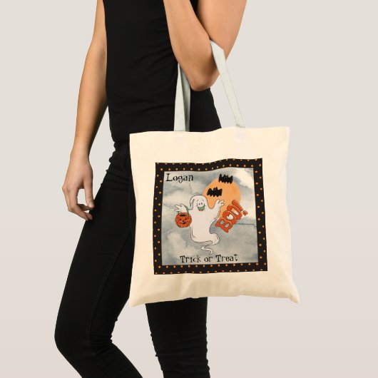 Tote Bag Halloween Fantôme et chauves-souris Trick ou trait (Devant (produit))