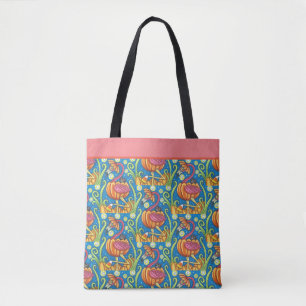 TOTE BAG HALLOWEEN FLAMANT ROSE ROSE & CHAT NOIR EN CITROUI
