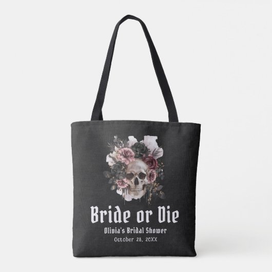 Tote Bag Halloween Fleur Skull Mariée ou Fête de Mariage Di (Dos)