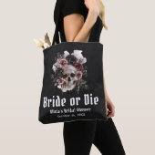 Tote Bag Halloween Fleur Skull Mariée ou Fête de Mariage Di (De près)