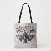 Tote Bag Halloween Fleurs roses mal chauve Feuilles verts c (Devant)