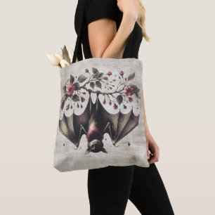 Tote Bag Halloween Fleurs roses mal chauve Feuilles verts c
