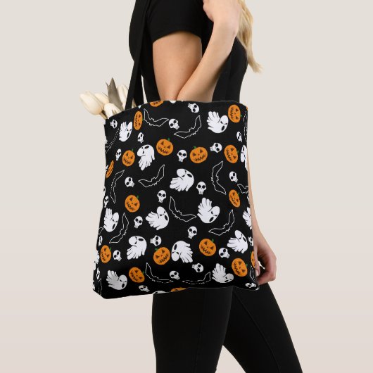 Tote Bag Halloween Ghost Bats Citrouille crâne (De près)