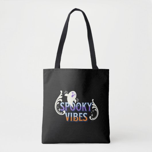 Tote Bag Halloween Ghost Vibes Éffrayant Typographie Lettra (Devant)