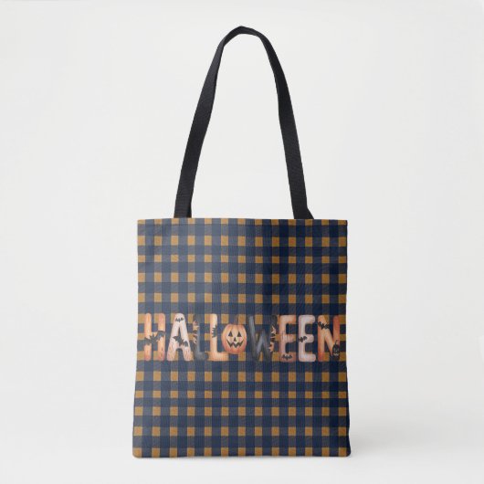 Tote Bag Halloween Gingham Lettering (Devant)