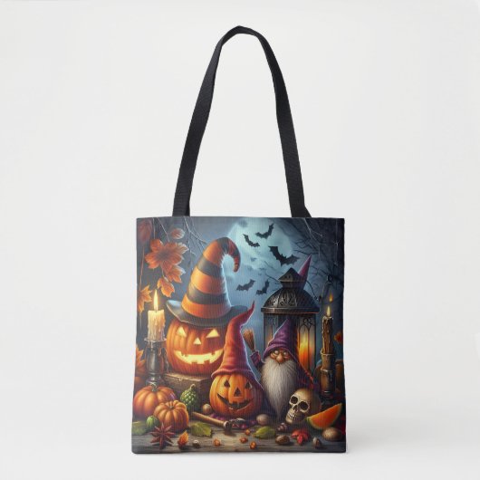 Tote Bag Halloween Gnome et Jack-O-Lanterns (Devant)