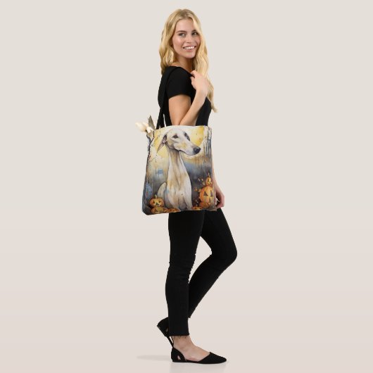 Tote Bag Halloween Greyhound Avec La Peur Citrouille (Sur le modèle)