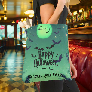 Tote Bag Halloween heureux personnalisé avec Lune verte, ch
