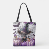 Tote Bag Halloween Highland Vache sorcière violet Citrouill (Dos)